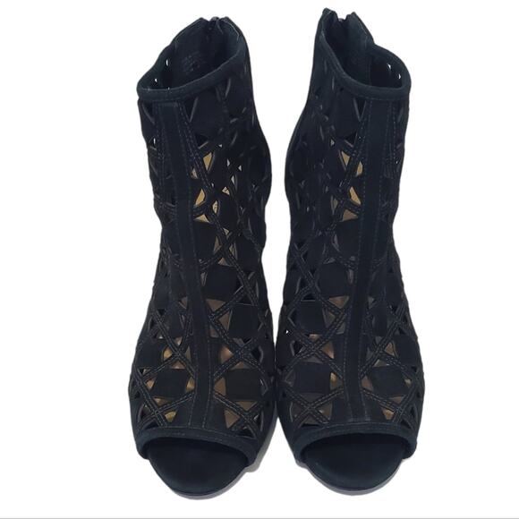 Michael Michael Kors | Ivy Laser Cut Peep Toe Stiletto Heel Suede Leather Bootie - Picture 5 of 15